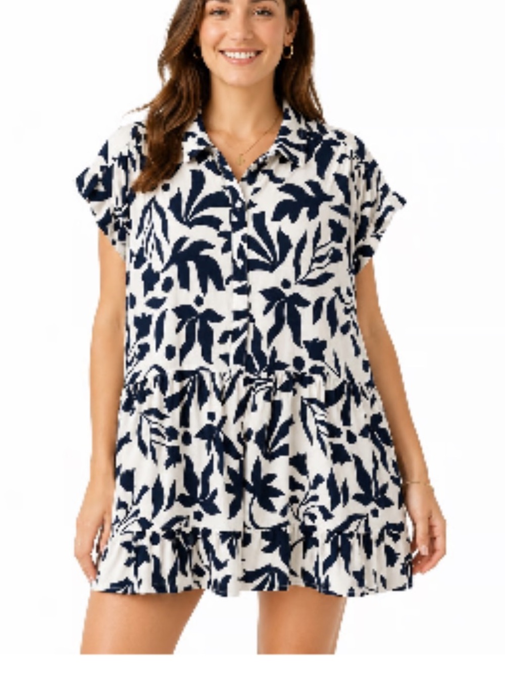 Time & True Soft Floral Print Shirt Dress NWT Sz 16/18